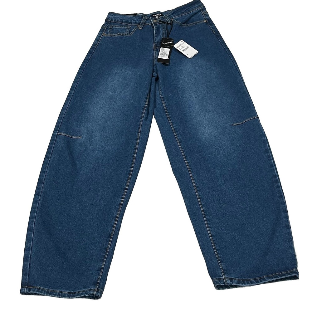 Bebe The Barrel Jeans Baggy High Rise Dark Wash Cotton Blend 5 Pocket New 6/28